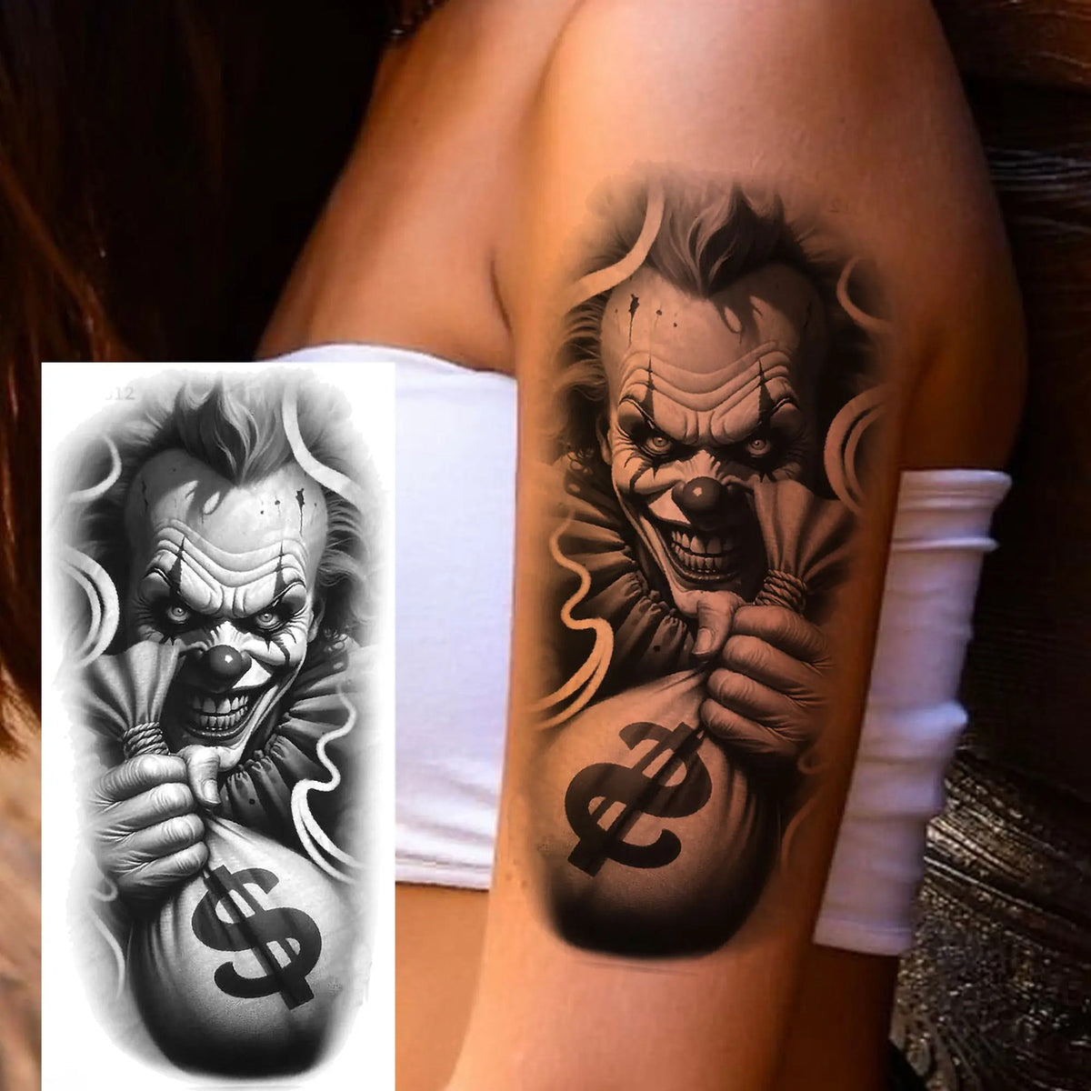 Waterproof Temporary Tattoo Sticker - Evil Joker Face, Long Lasting Realistic Design