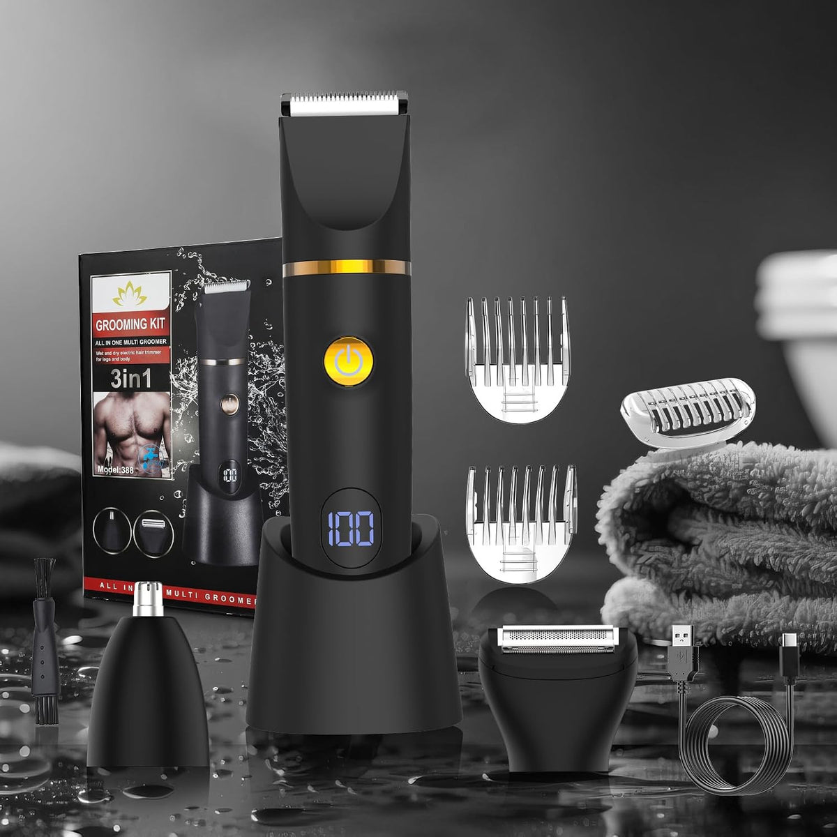 Men's 3-in-1 Body Hair Trimmer Grooming Kit Waterproof & Rechargeable
