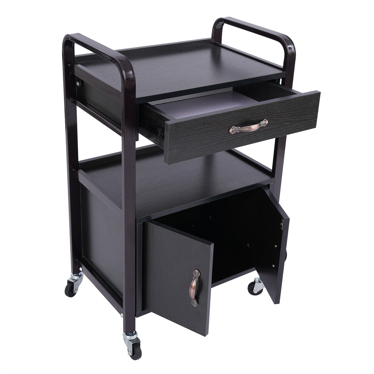 Salon Trolley Cart Rolling Station with Drawer & Cabinet for Beauty & Barber Use