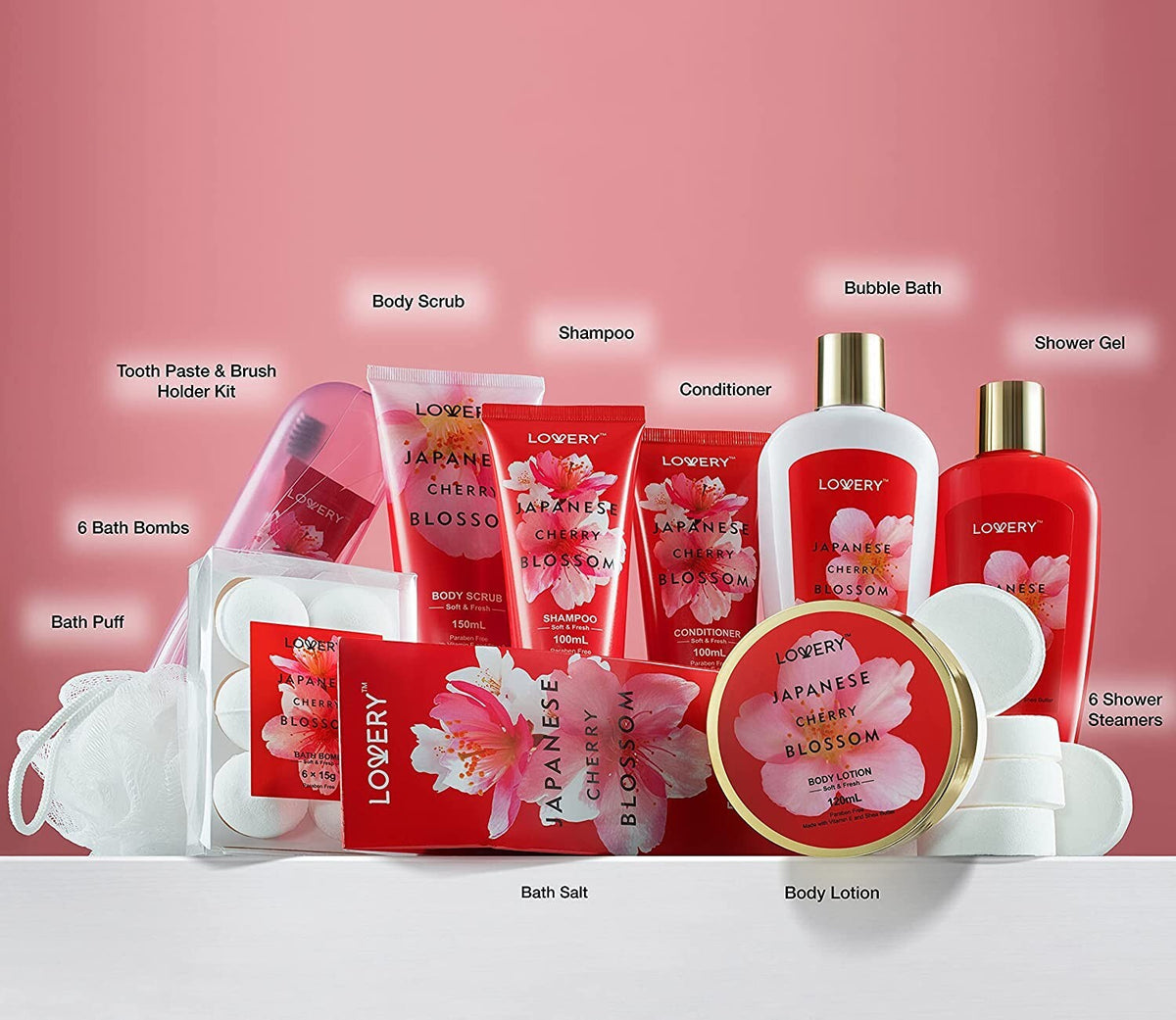 Luxury Home Spa Gift Set with Cherry Blossom Bath Products - 25 Pieces