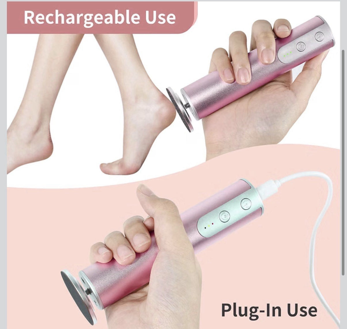 Rechargeable Electric Foot Callus Remover with 3 Sizes - Painless Pedicure Tool