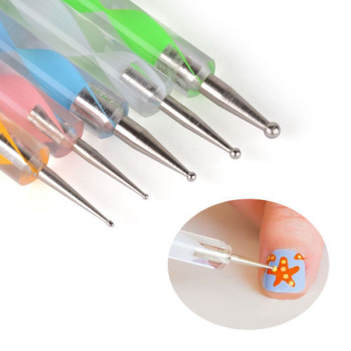 2-Way Nail Art Dotting Pen Set for Manicure & Nail Designs - 5 Pieces