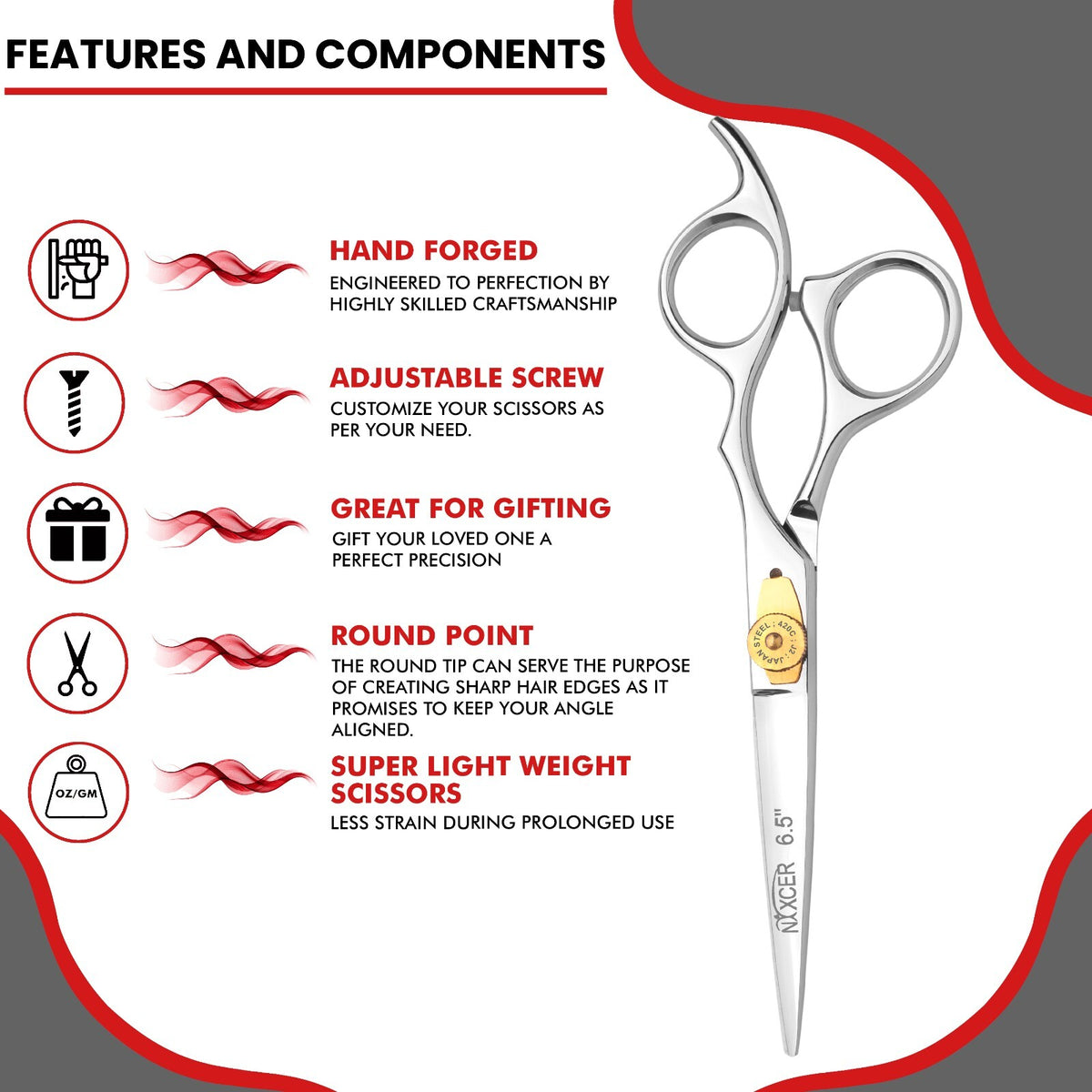 Professional Hair Cutting Scissors 6.5 Inch Japanese Steel Razor Edge Salon Shears