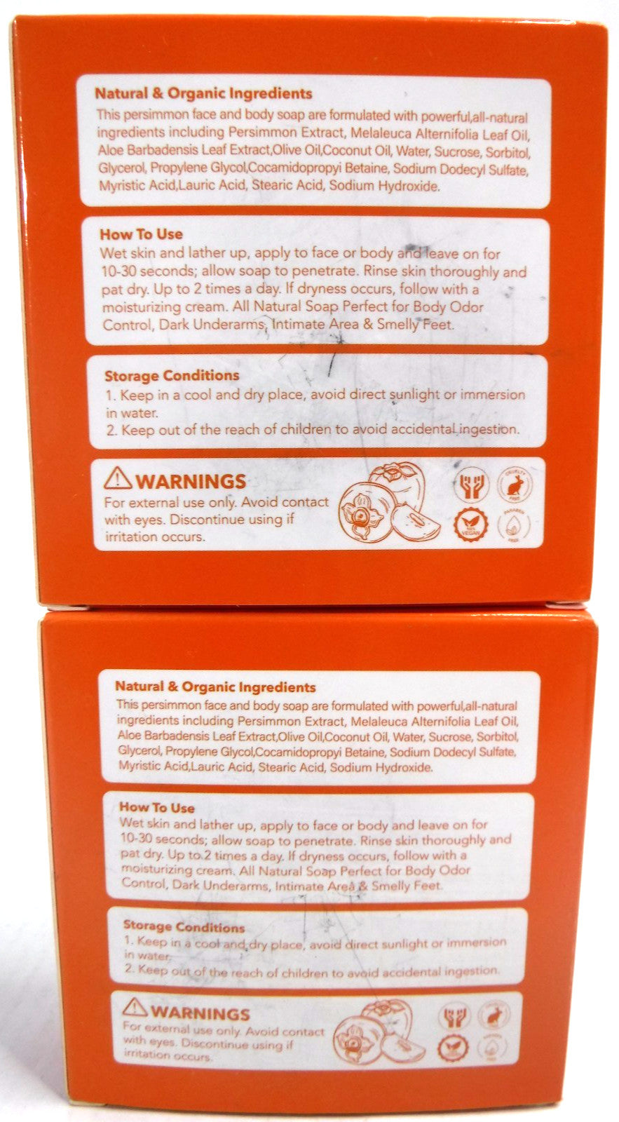 Persimmon Soap Bar for Body Odor Control - Natural Refreshing Body Cleanser (2 Pack)