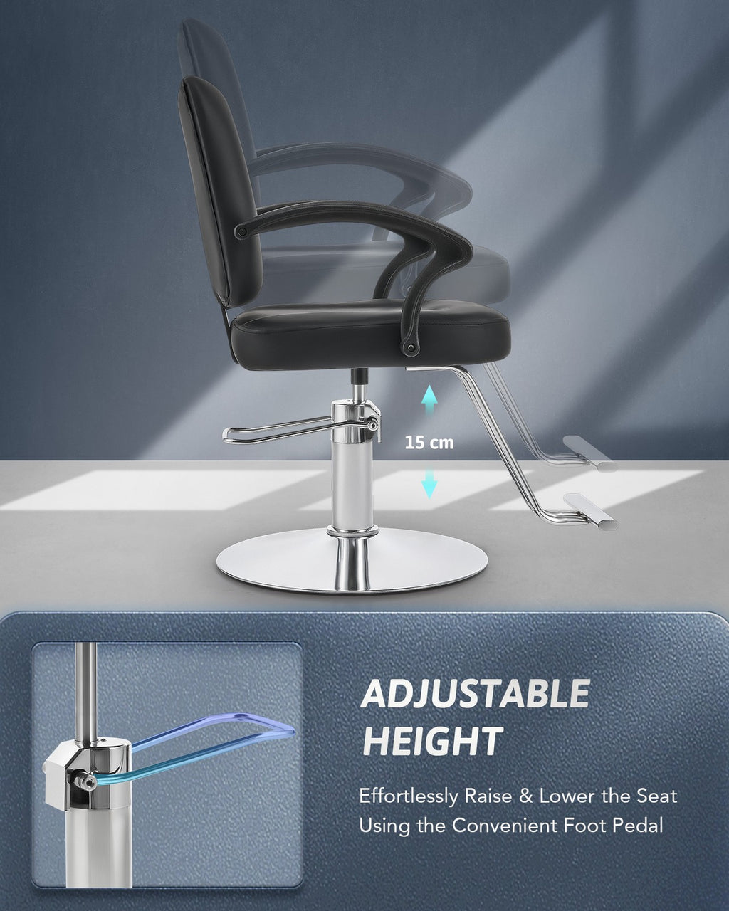 Hydraulic Barber Chair - All Purpose Salon Reclining Styling Chair with 360° Casters