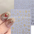 3D Nail Art Stickers Set - Star Moon Sun Heart Bohemian Metallic Gold Silver