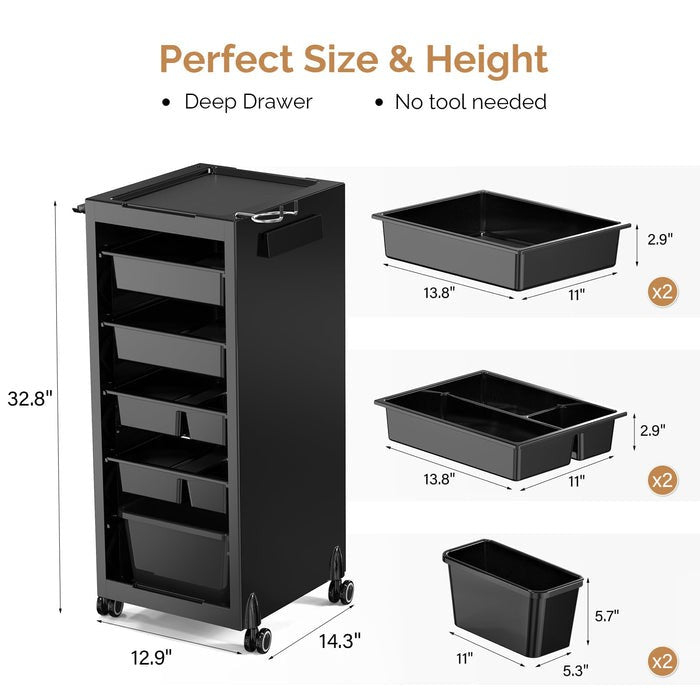 Salon Trolley Cart for Hair Stylist Stations with 6 Adjustable Trays