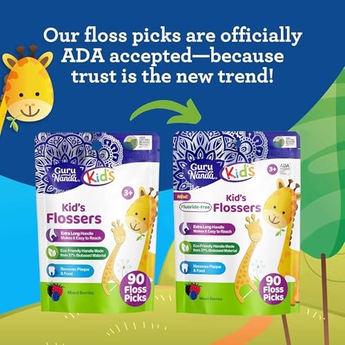 Kids Dental Floss Picks with Giraffe Design - 90 Count, Safe & Tasty