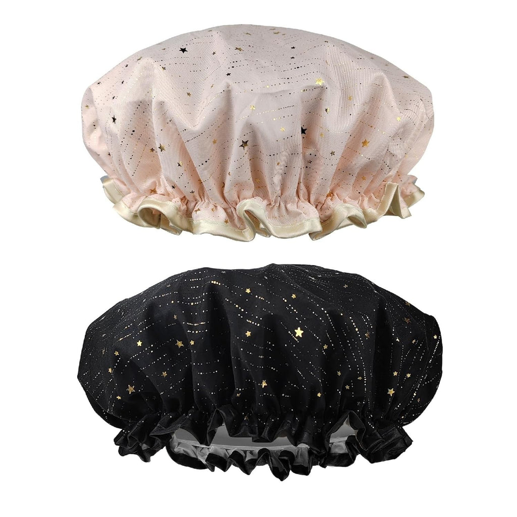 Reusable Shower Cap for Women - Double Waterproof Layers, 2 Pack