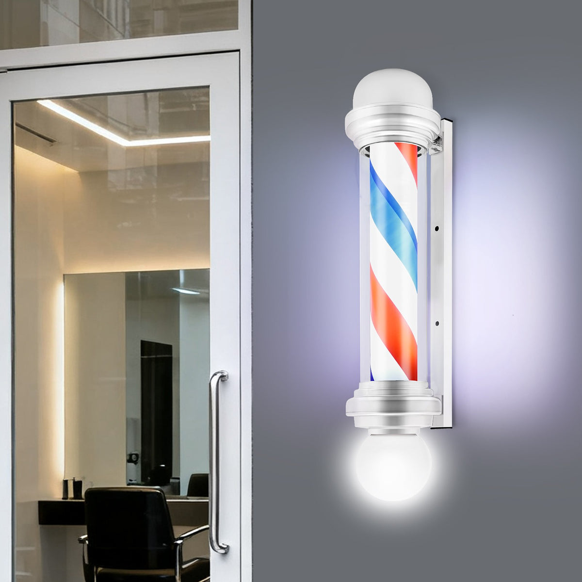 Rotating LED Sign Lamp for Barber Shop Pole Red Blue White Light