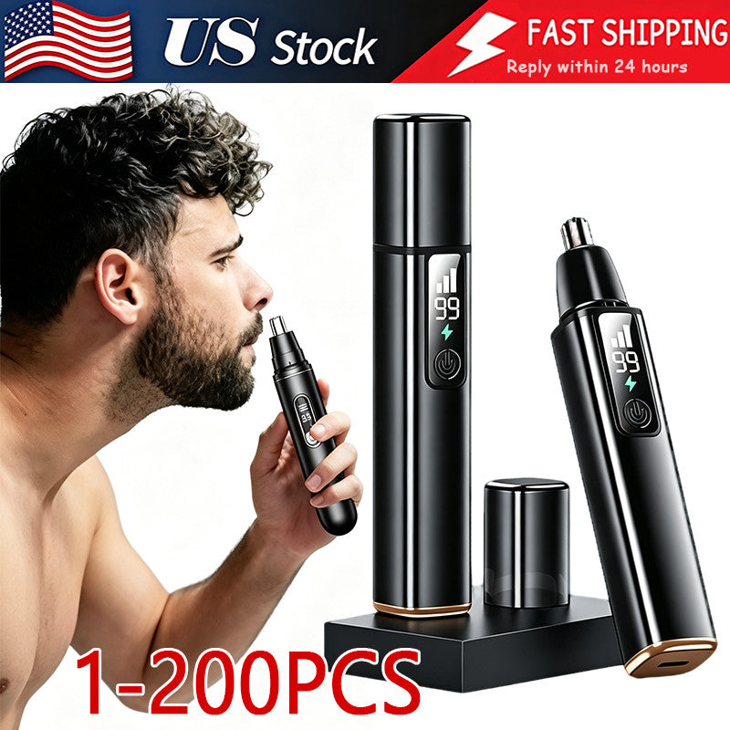 Rechargeable Waterproof Ear & Nose Hair Trimmer with LED Display
