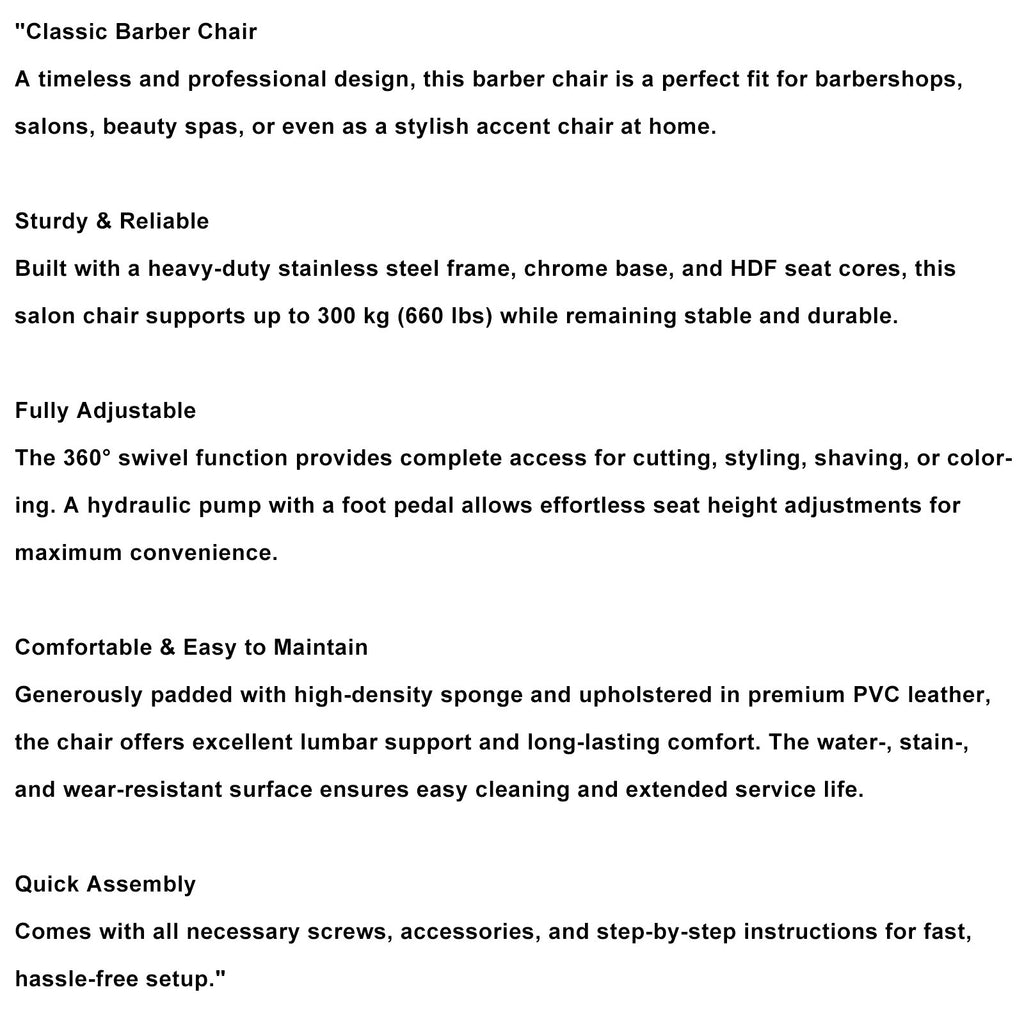 Salon & Barber Chair for Hair Styling and Hairdressing