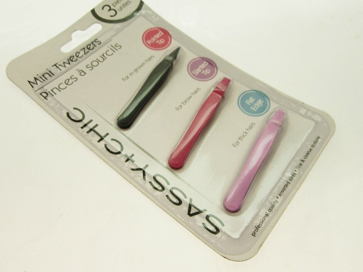 Mini Tweezers Set - 3-Piece Eyebrow, Thick Hair & Ingrown Hair Removal