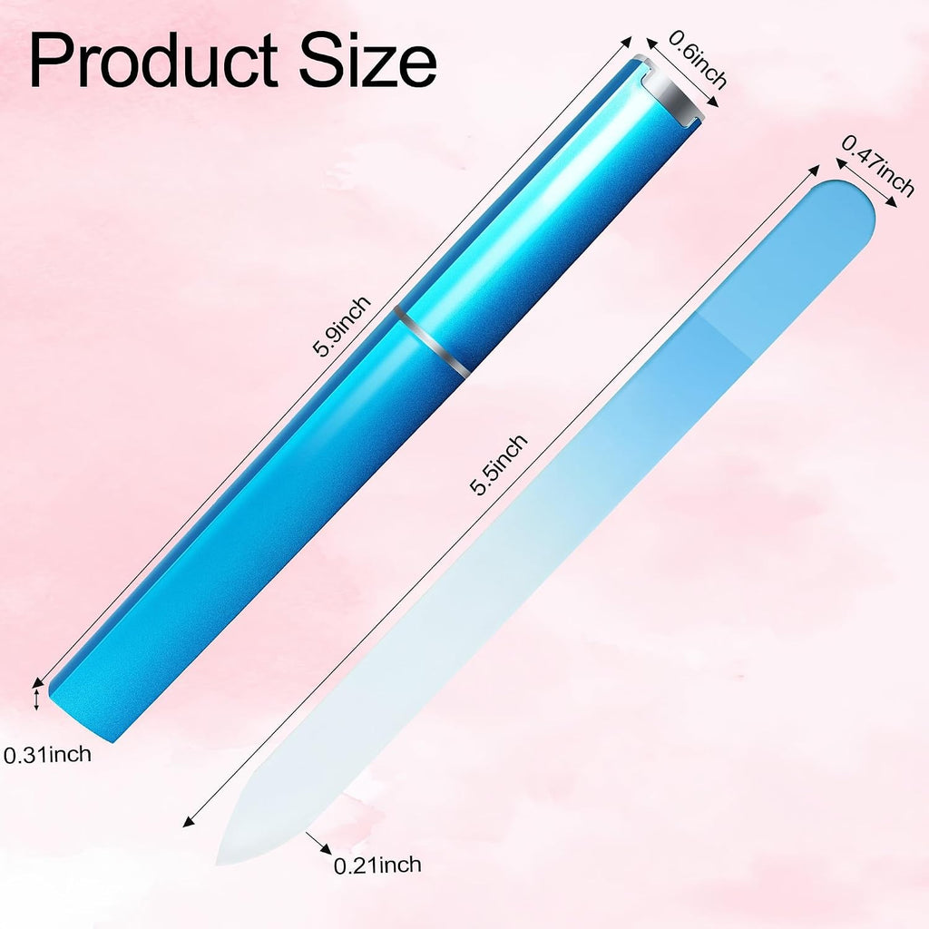 Glass Nail Files Kit - 6 Double Sided Crystal Manicure Files with Case for Natural Nails