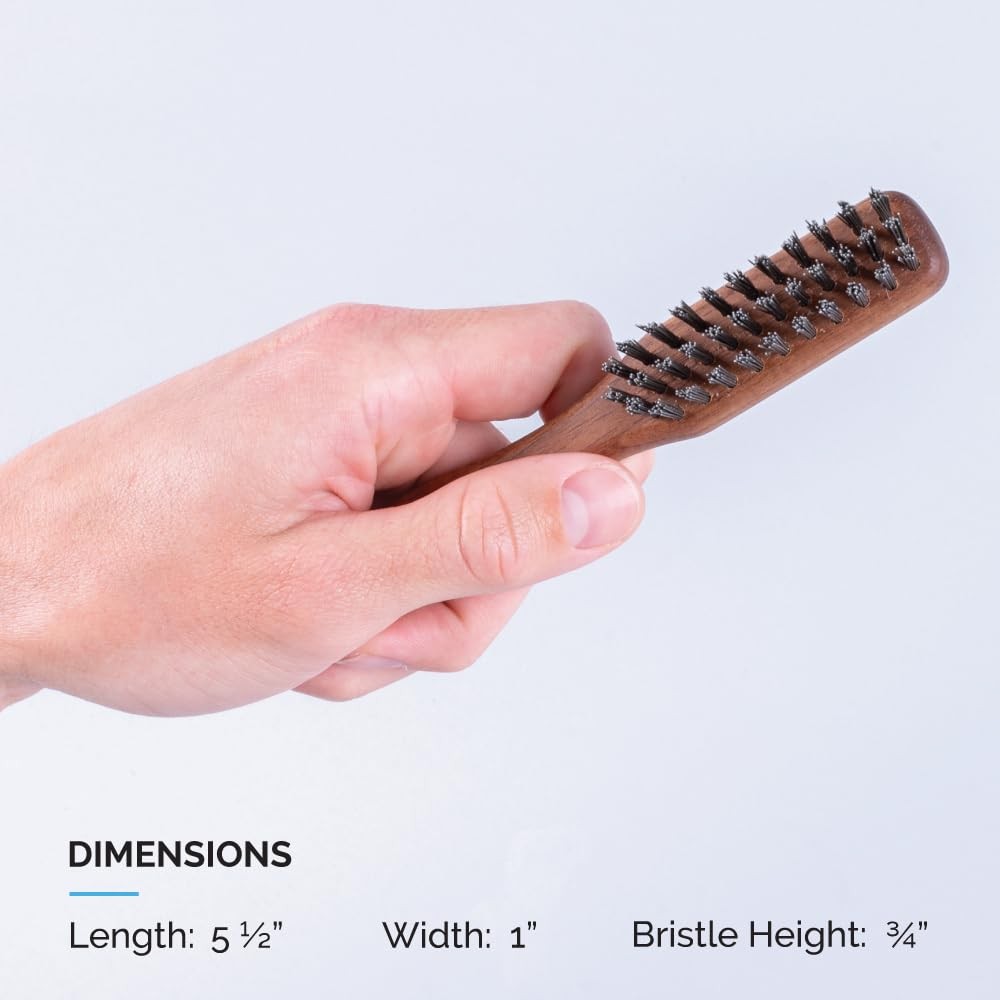 Boar Bristle Beard & Mustache Brush - Handled Grooming Tool, Brown