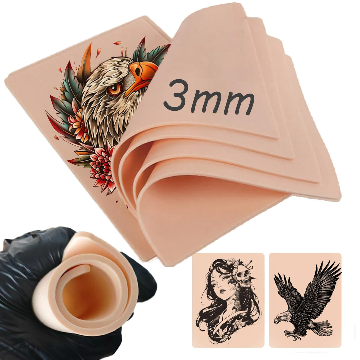 Tattoo Practice Skin 3mm Double-Sided Silicone 3-Pack
