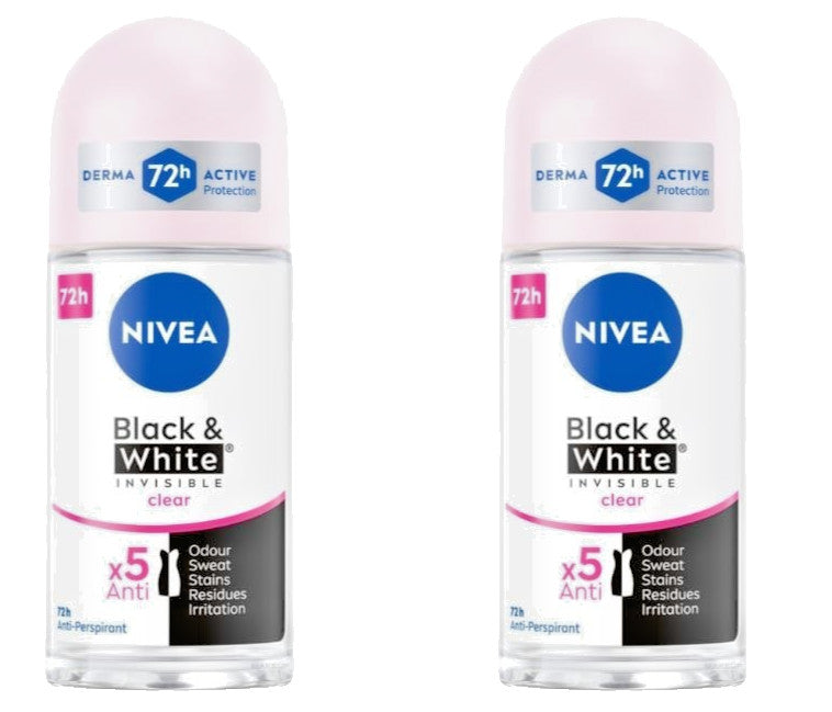2 Pack Nivea 72H Black White Invisible Roll-On Antiperspirant Travel Size
