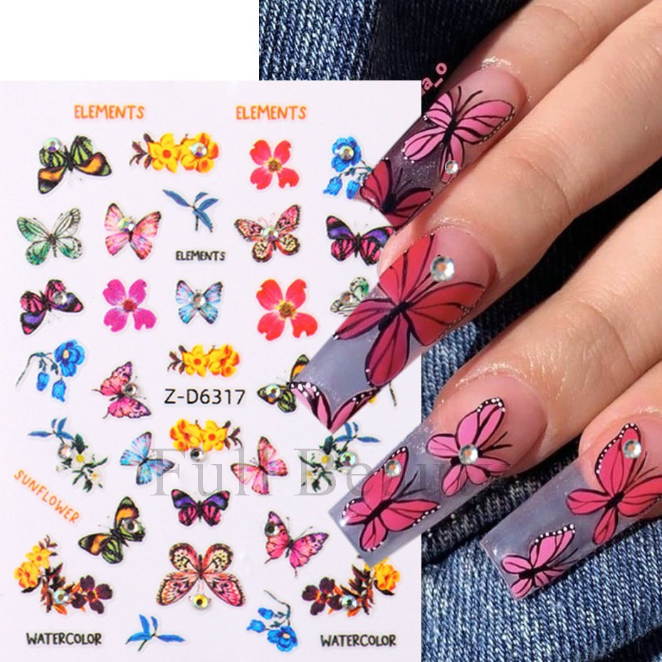 Nail Art Butterfly Sunflower Rhinestone Stickers Self-Adhesive for Nails