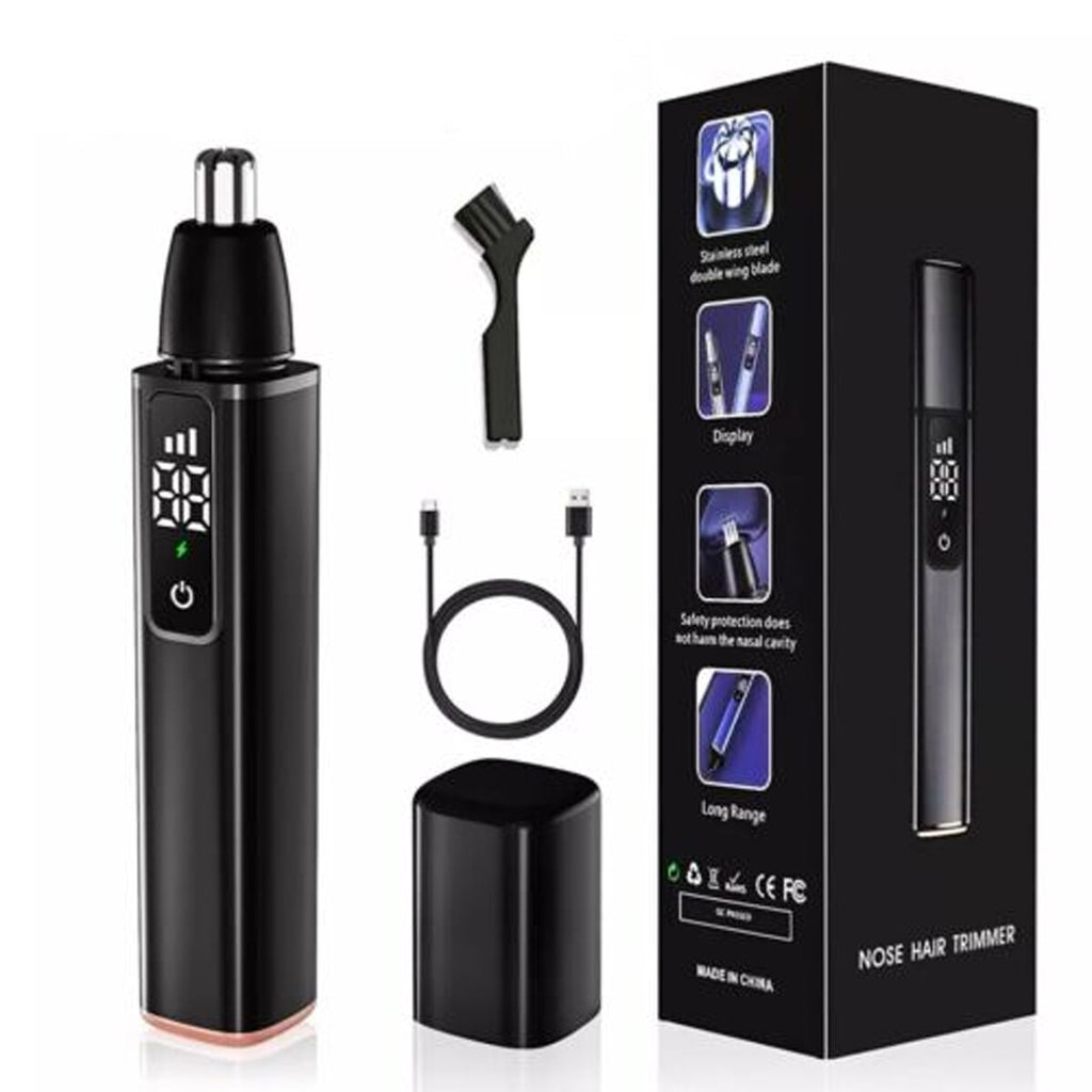 Men's Waterproof Ear and Nose Hair Trimmer with LCD Display and USB Charging