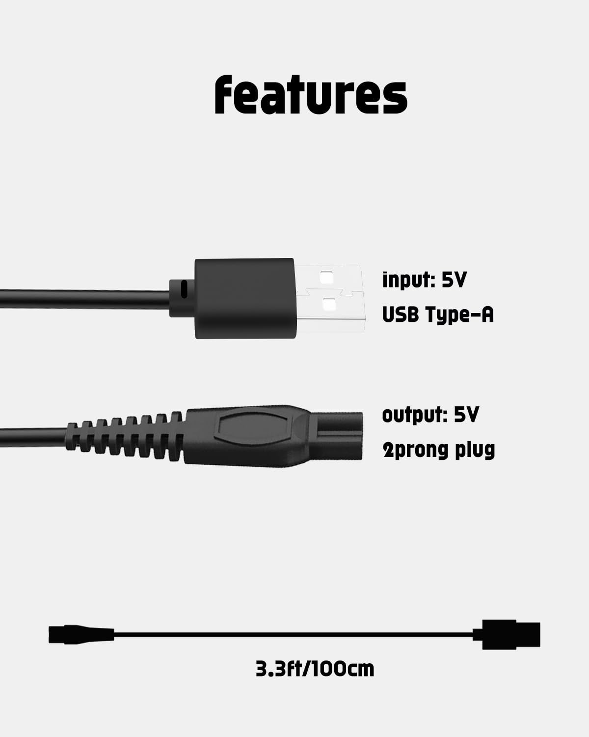 USB Charging Cable for Beard Trimmers and Body Groomers - Compatible with PT45 & BT-ZERO