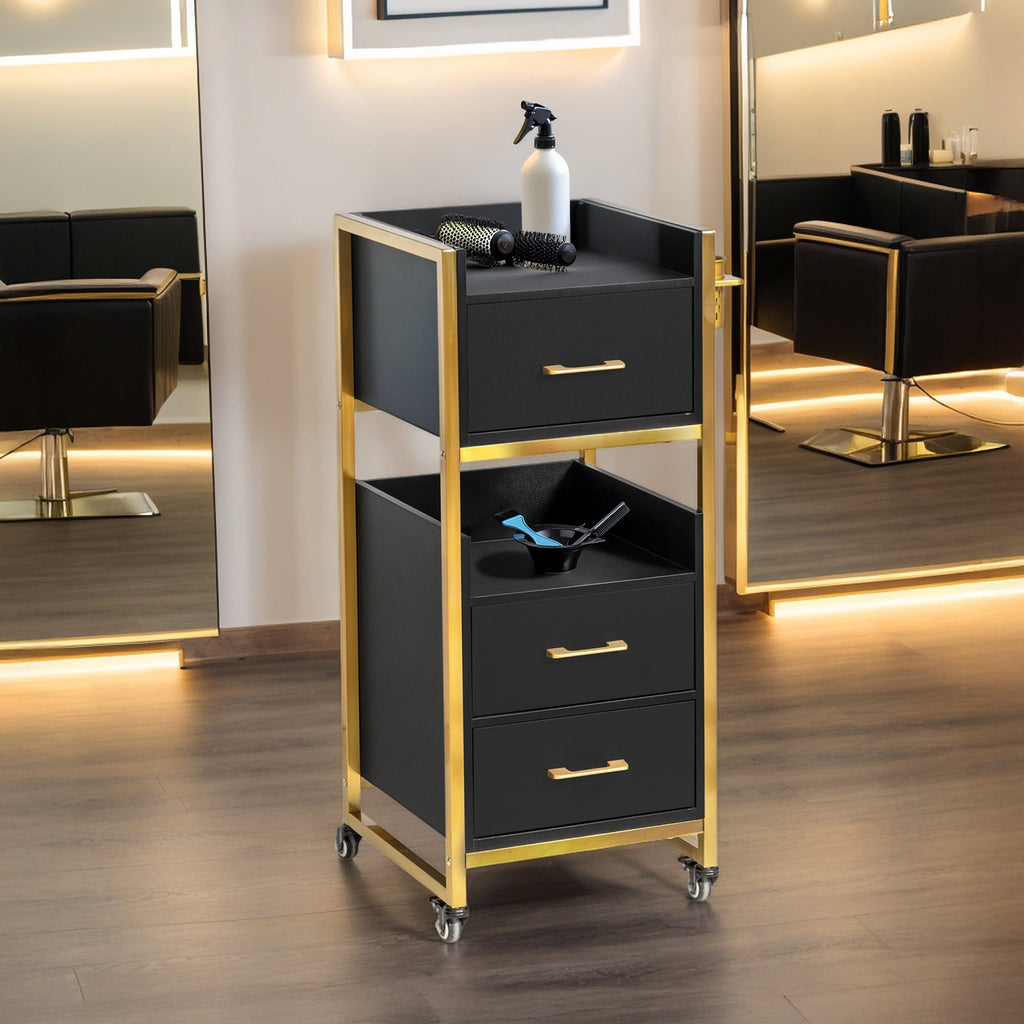 Mobile Salon Trolley Cart with 3 Drawers & Shelves for Beauty & Spa