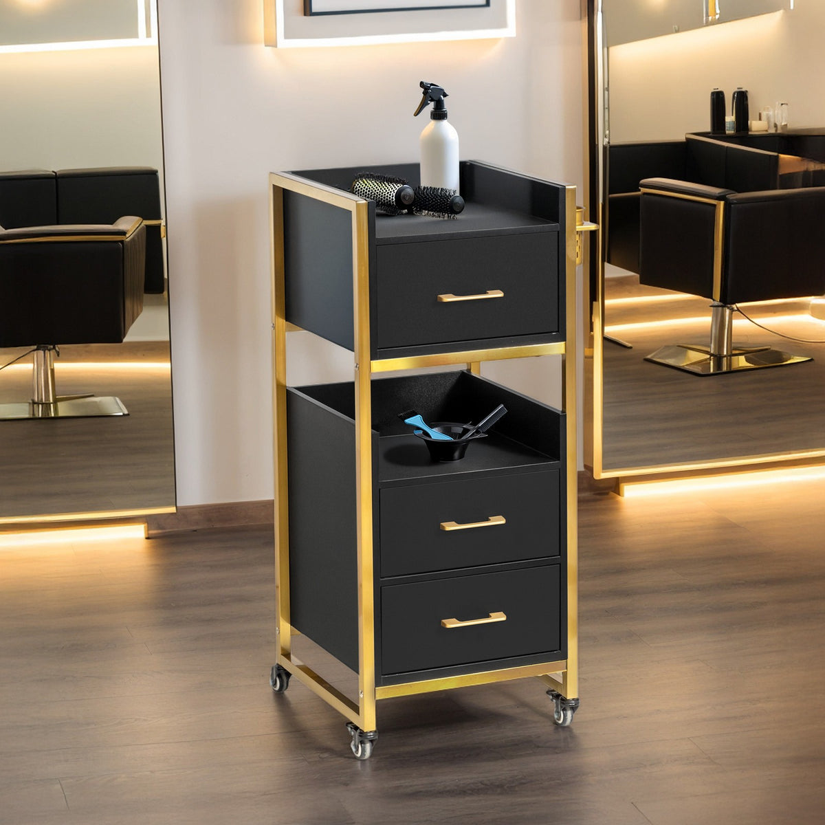 Mobile Salon Trolley Cart with 3 Drawers & Shelves for Beauty & Spa