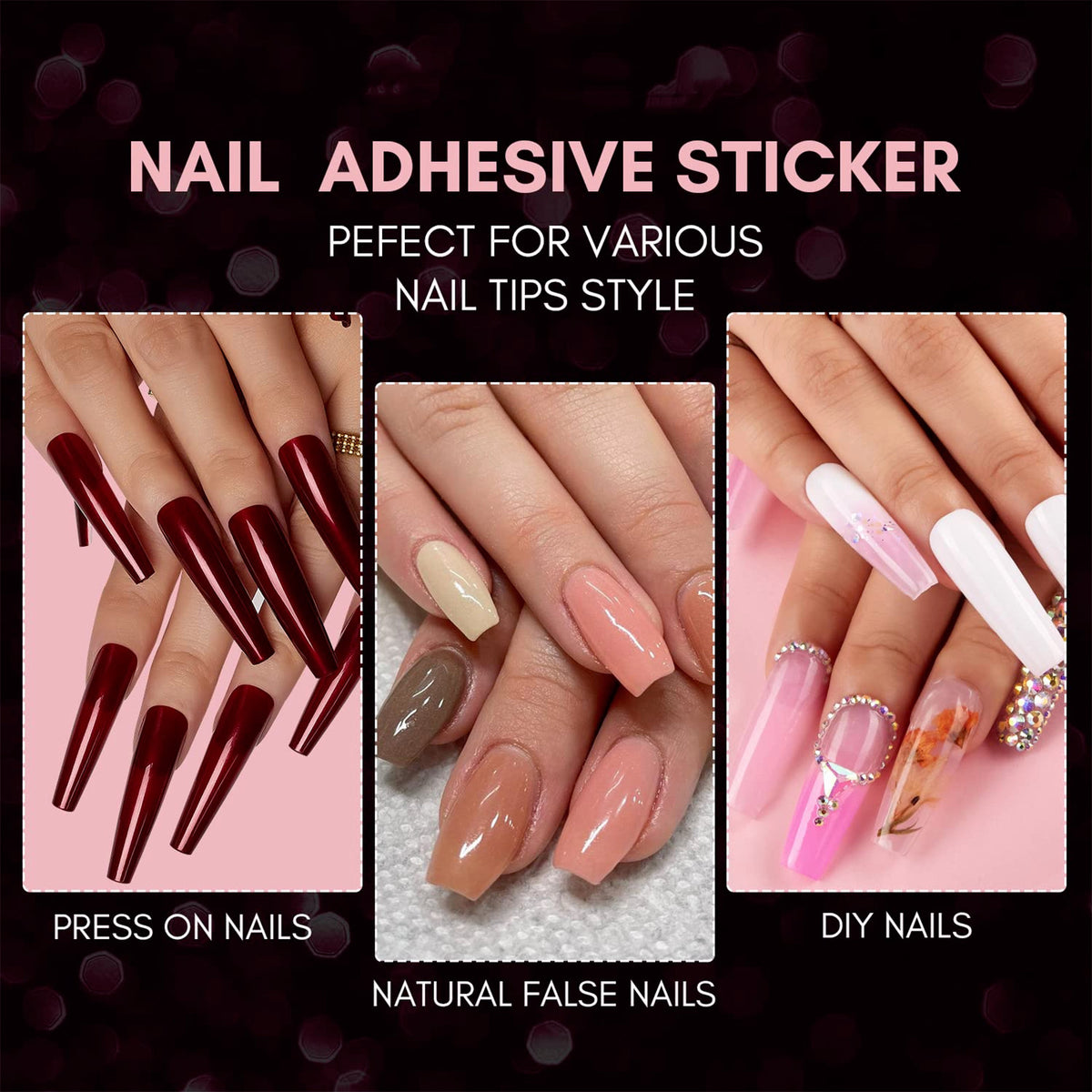 Double-Sided Nail Glue Tape Stickers for Press-On Nails Waterproof, 24 Pack