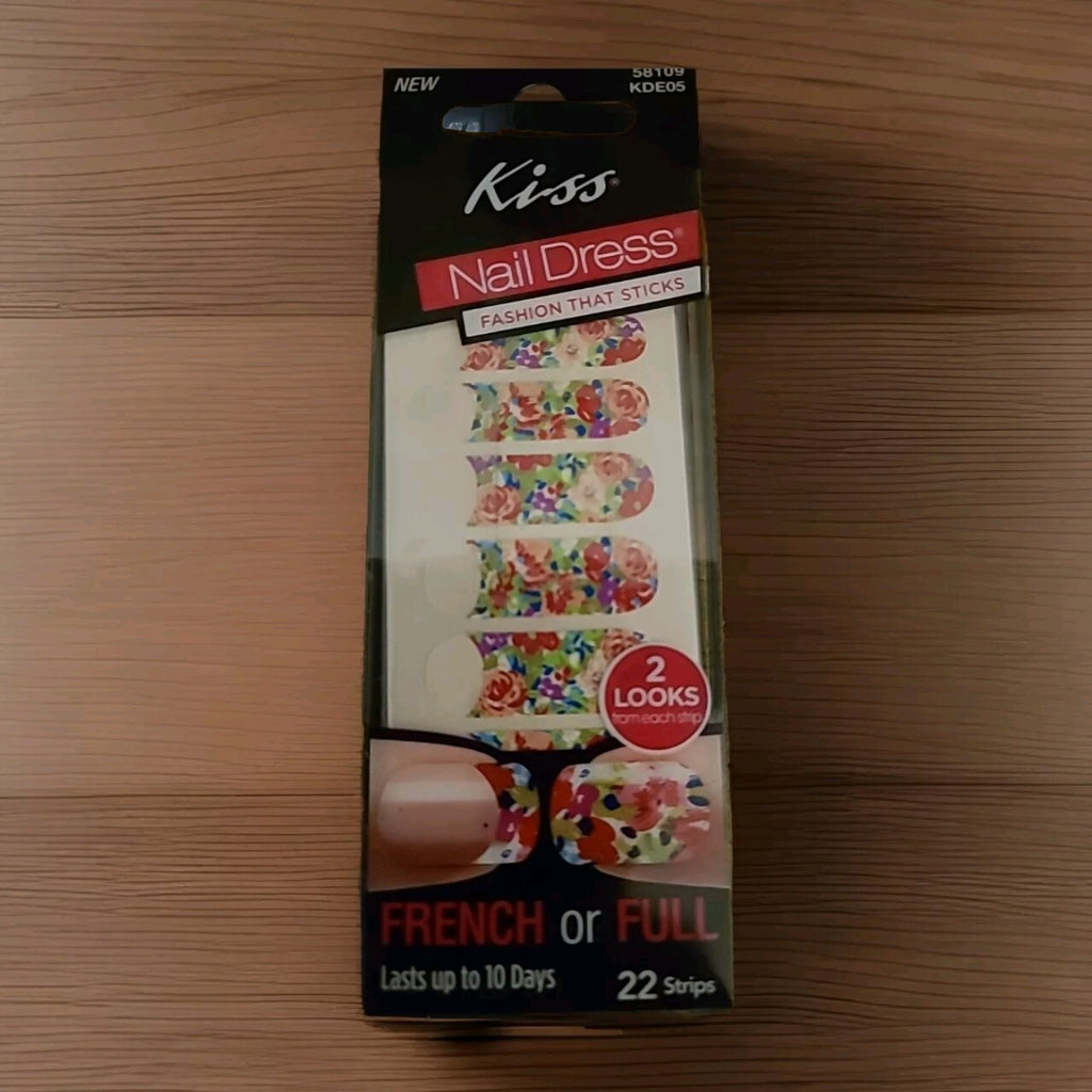 Nail Wraps & Strips - Retro Floral French & Full Cover 22-Piece Set