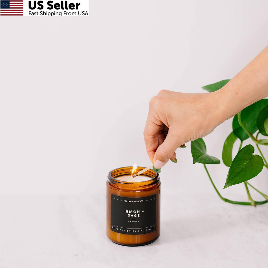 Luxury Soy Candle with , Maple & Bourbon Scent - Amber Glass Jar
