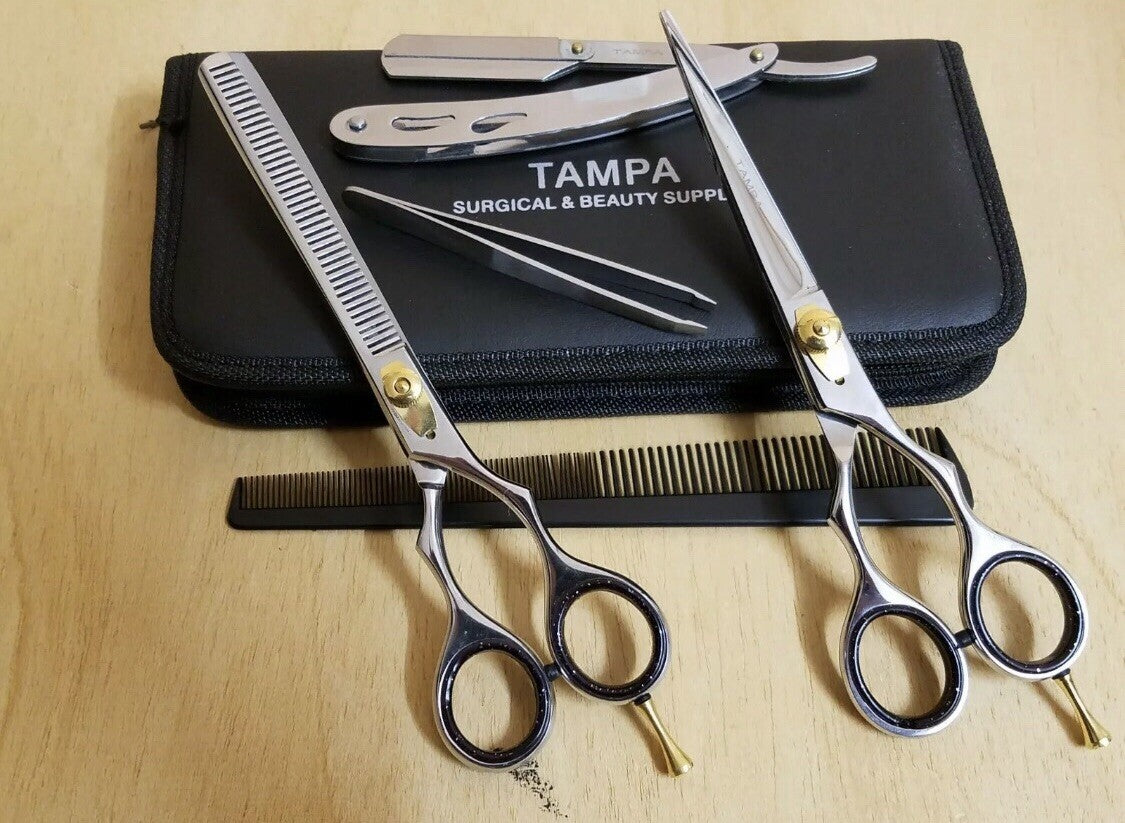 7 Inch Professional Hair Cutting Scissors & Thinner Set with Razor and Case