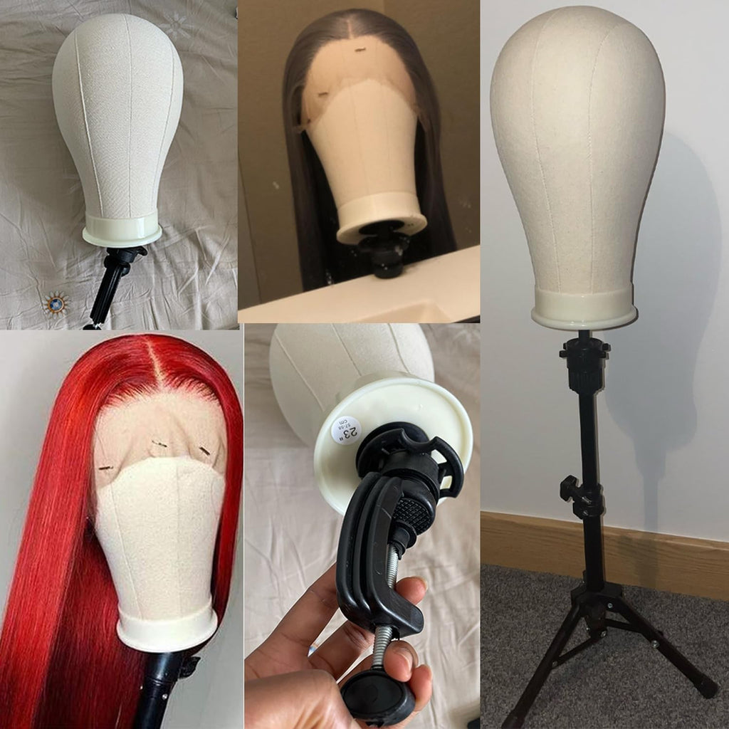 Wig Head with Stand - Canvas Mannequin Head for Wig Making & Display