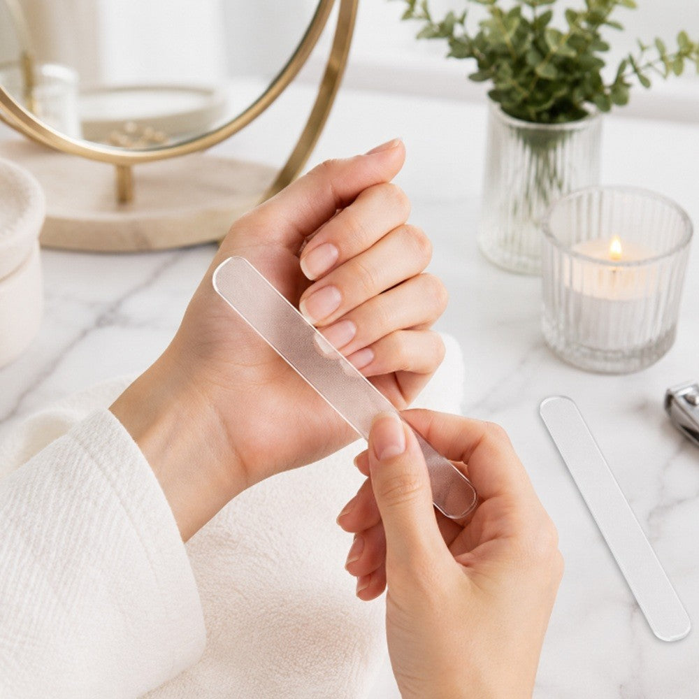 2-Pack Crystal Glass Nail Files Set for Manicure Pedicure Shaping with Case