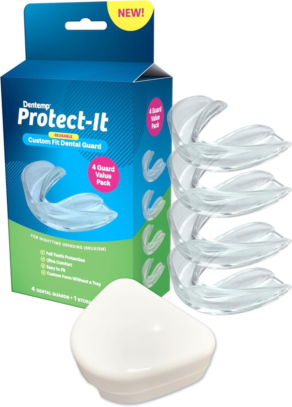 Protect-It Custom Fit Night Mouth Guard 4-Pack for Teeth Grinding & Sleep Protection