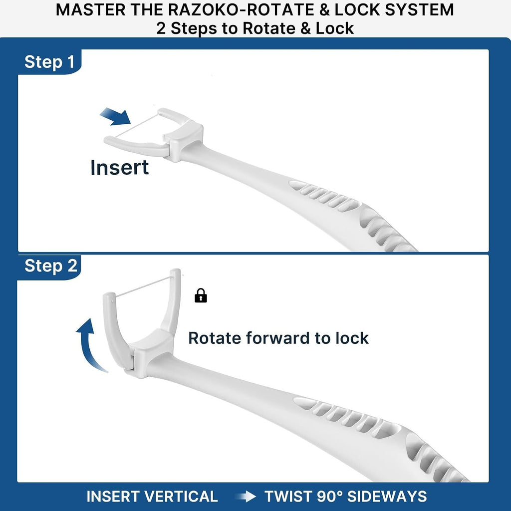 Dental Flosser Kit with Handle and 120 Refill Heads - Easy Access, Ergonomic Design