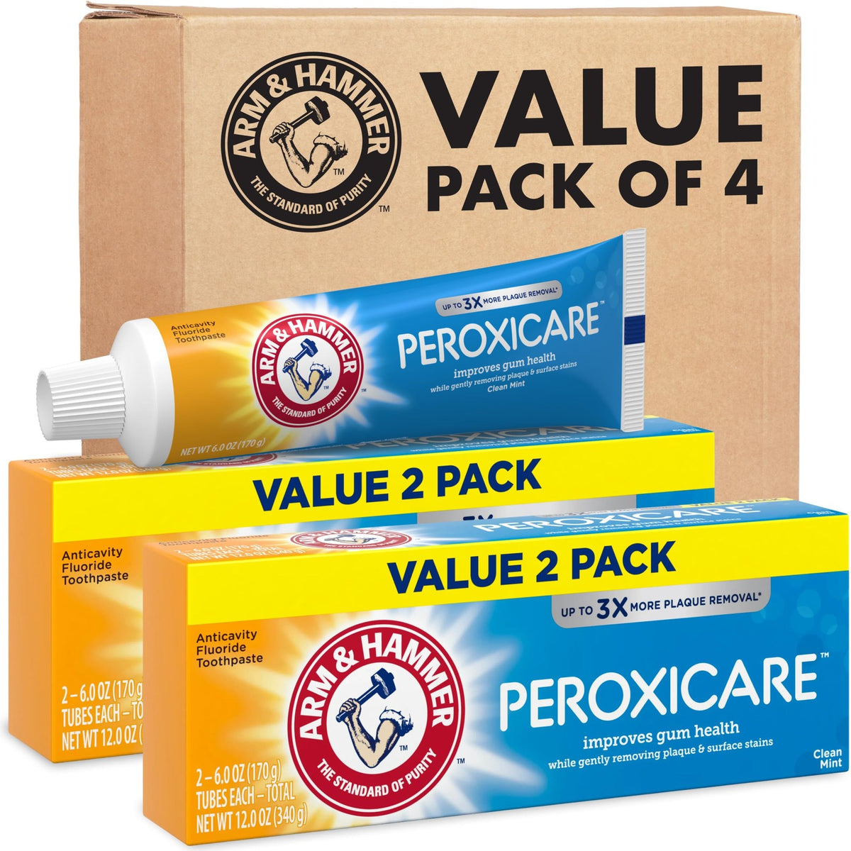 Arm & Hammer Peroxicare Toothpaste for Gum Health, Clean Mint, 6.0oz - Pack of 4