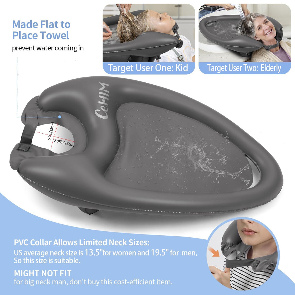 Inflatable Portable Shampoo Basin for Bedridden Hair Washing - Grey, Large