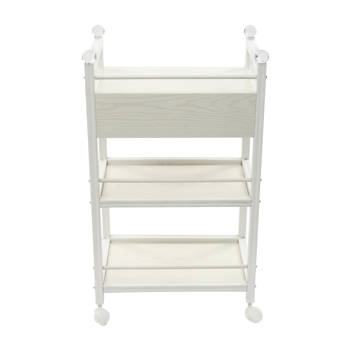 3-Tier Salon Storage Cart with Drawer and Wheels - White Modern Organizer