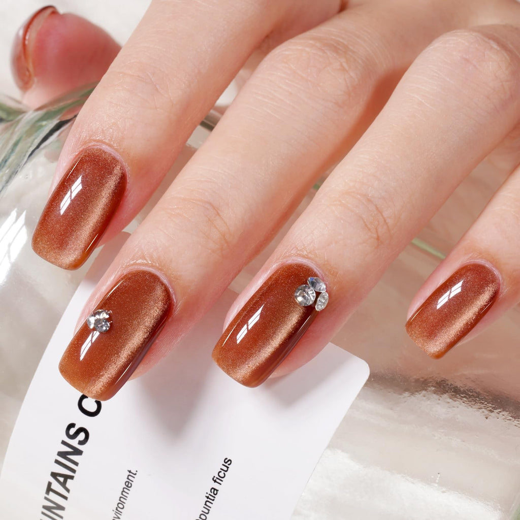 Cat Eye Gel Nail Polish Brown Gold 0.5 Fl Oz with Magnet - Amber Effect