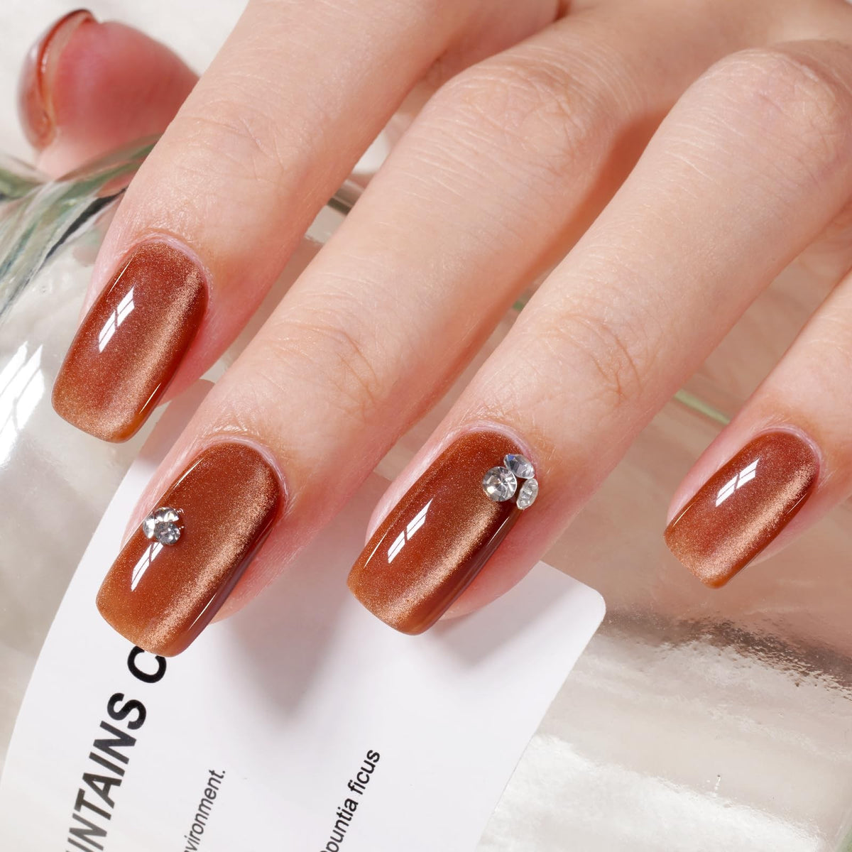 Cat Eye Gel Nail Polish Brown Gold 0.5 Fl Oz with Magnet - Amber Effect