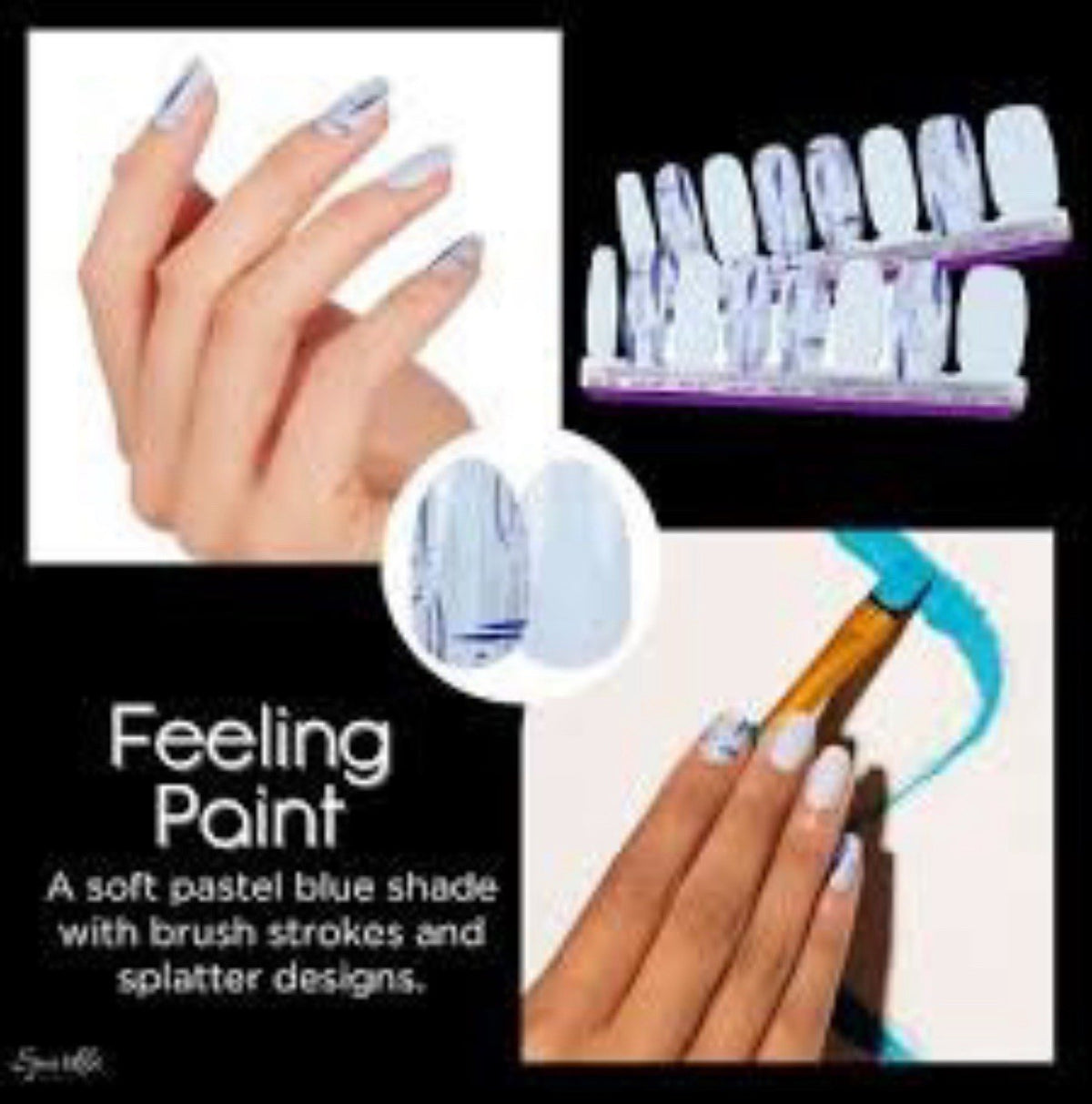 Nail Polish Strips Feeling Paint Soft Pastel Blue & Dark Blue Design