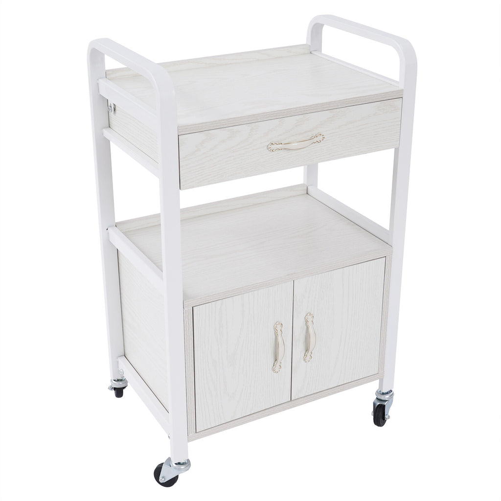 Movable Salon Storage Cart with Drawer and Shelves - White, Wheels