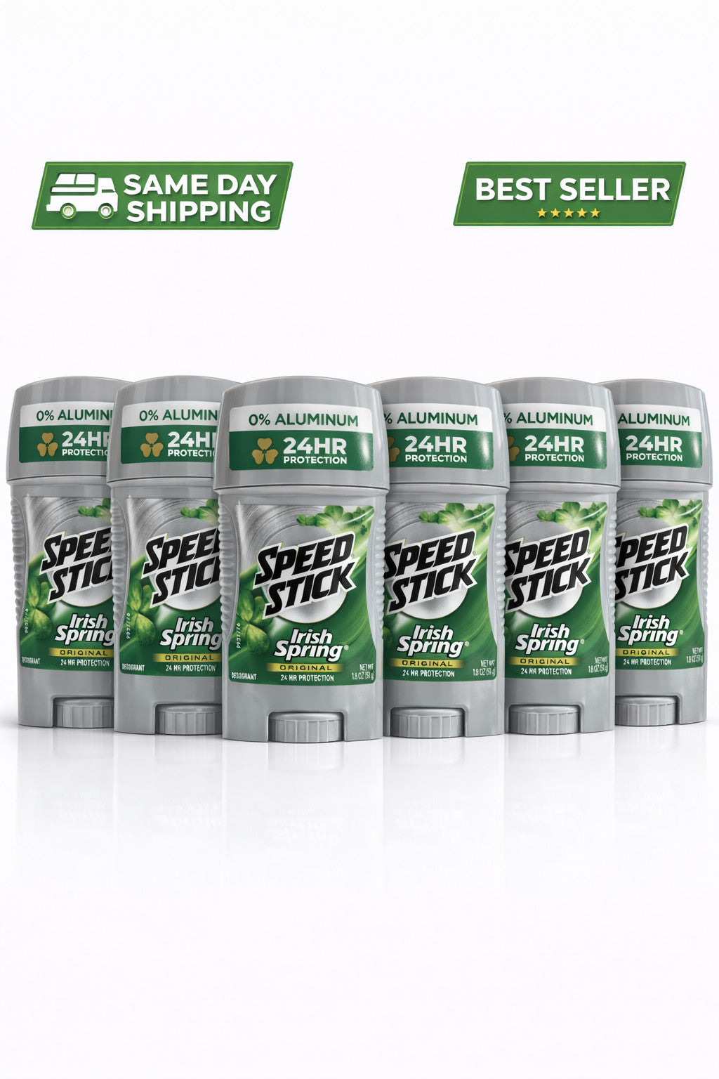 Speed Stick Irish Spring Deodorant 6 Pack 1.8oz Men 24Hr Freshness, Aluminum-Free
