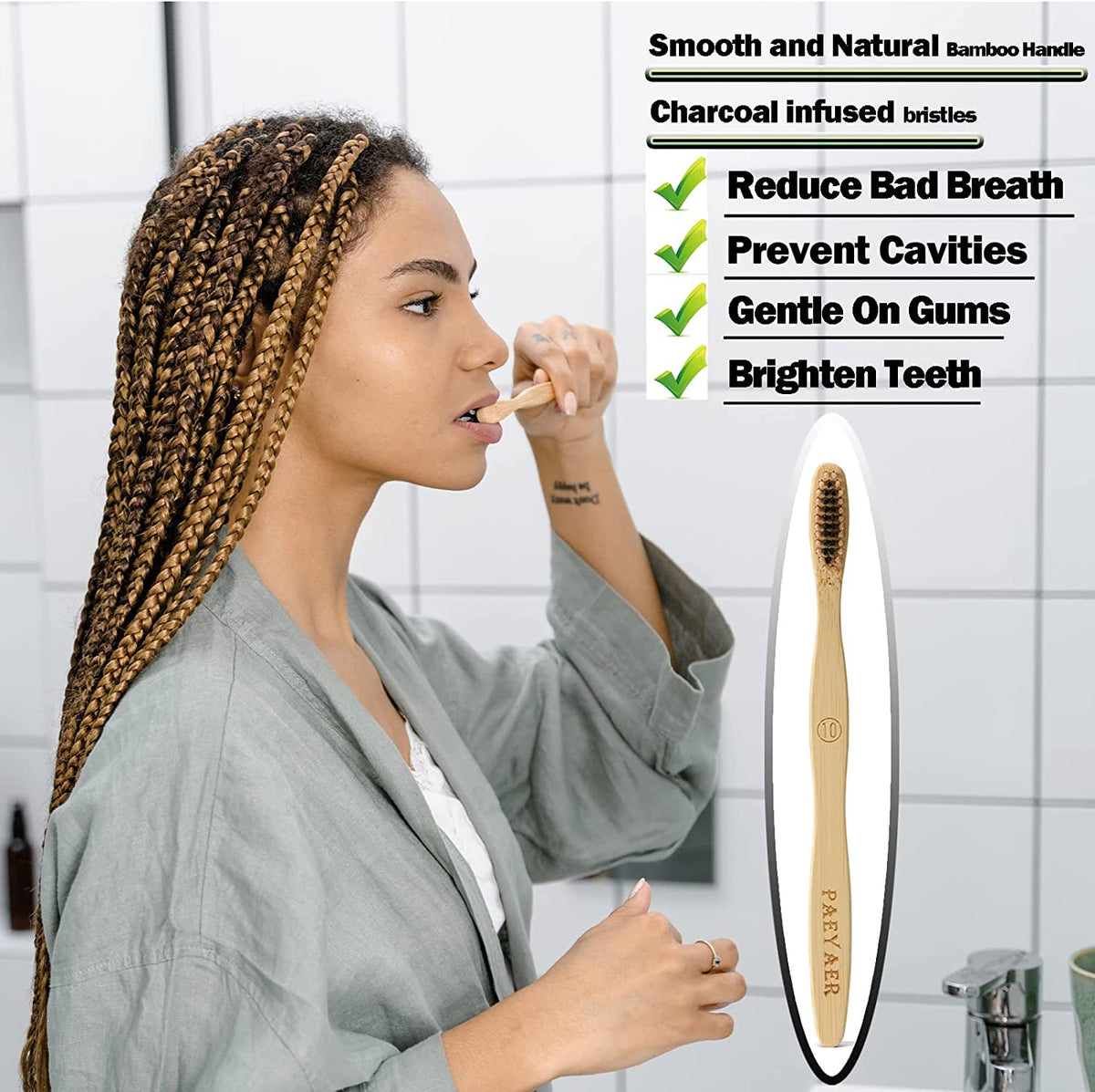 20 Count Eco-Friendly Bamboo Toothbrushes Soft & Medium Bristles Bulk Pack
