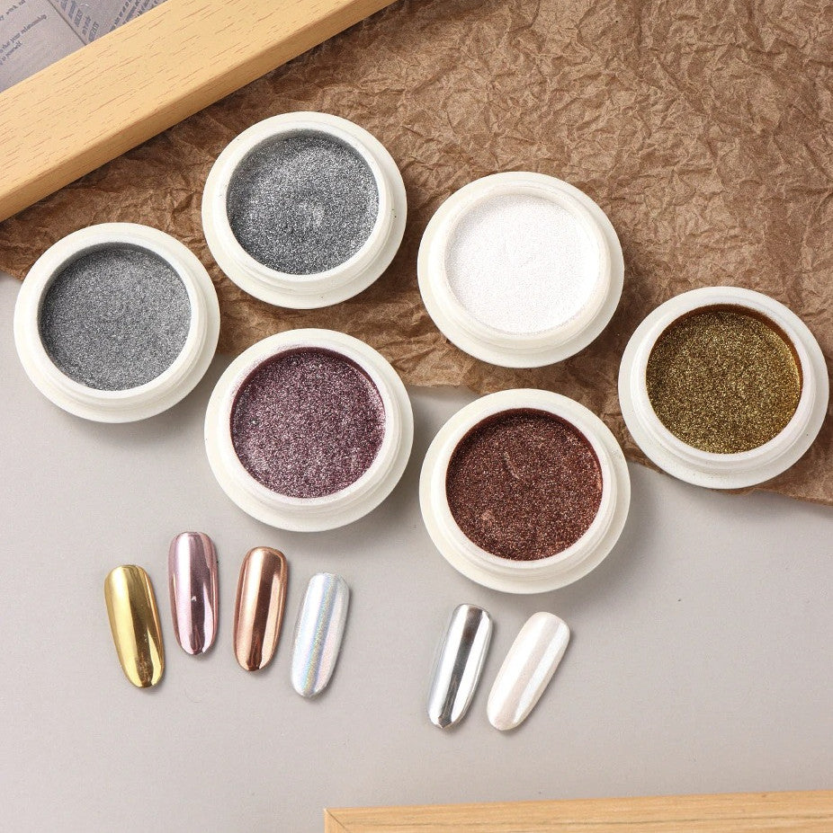 6pcs Chrome Mirror Nail Powder Set Holographic Aurora Metallic Pigments