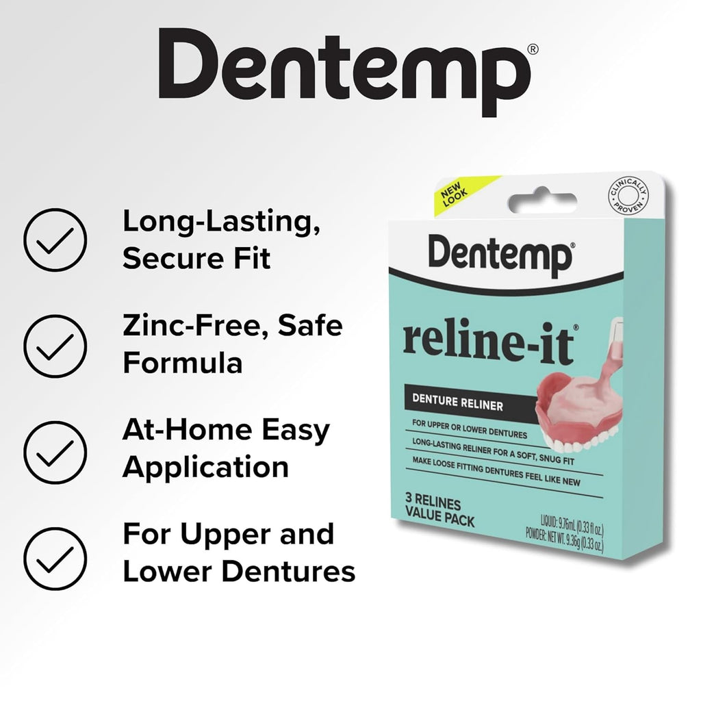 Denture Reline Kit - Advanced Formula for Loose Dentures, Includes 3 Sets