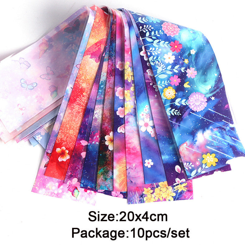 10 Sheets Butterfly Flower Nail Art Transfer Foil Decals for Manicure DIY