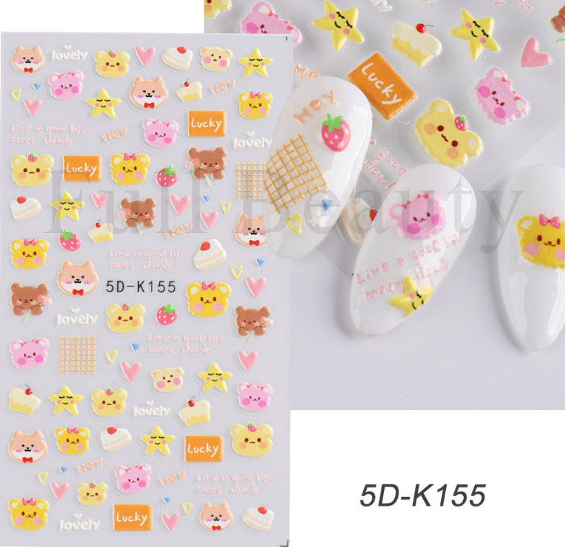 Nail Art Stickers 5D Embossed Flower Heart Bunny Star & Daisy Designs