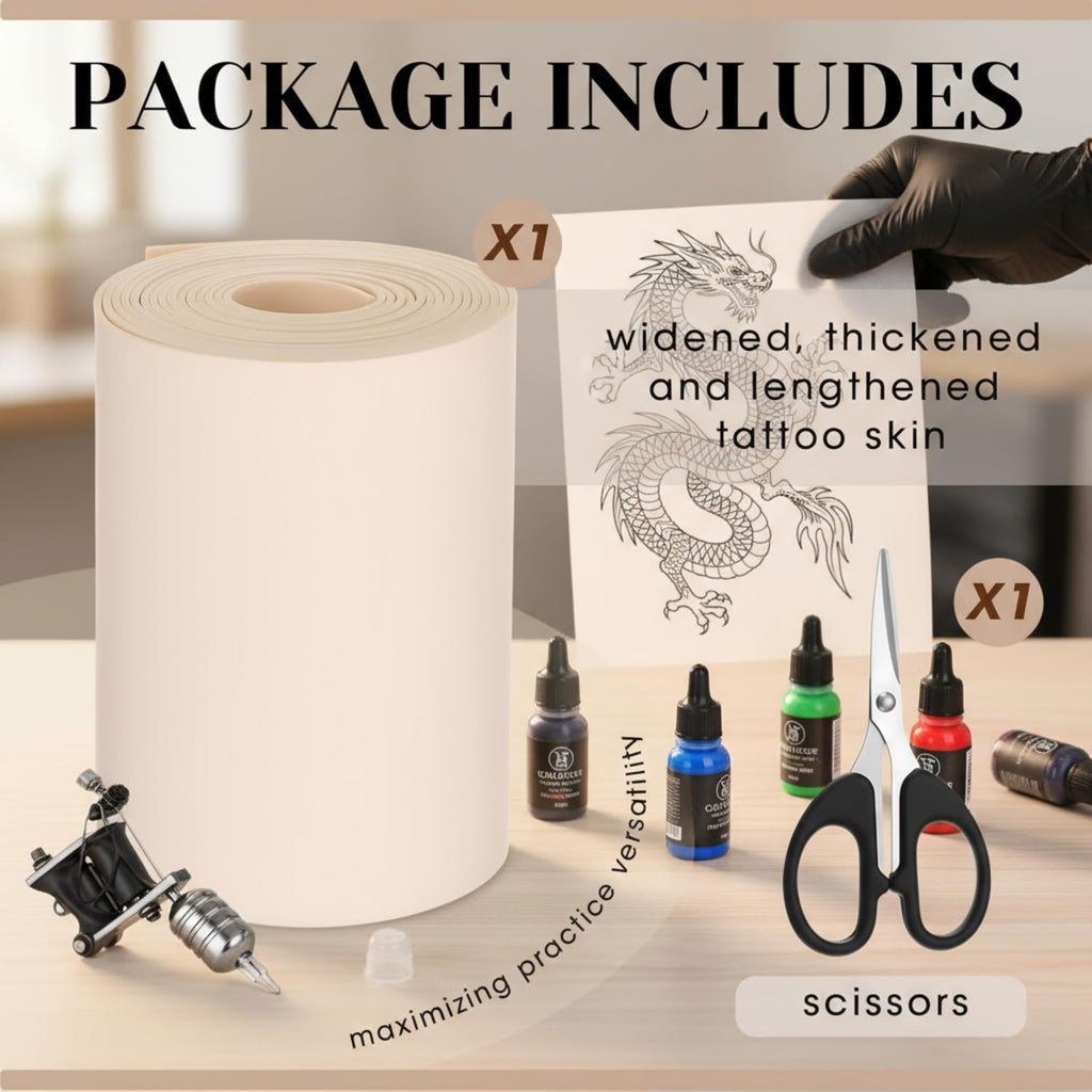 Tattoo Practice Skin Roll 148x6.3 Inch with Scissors - Flexible Silicone