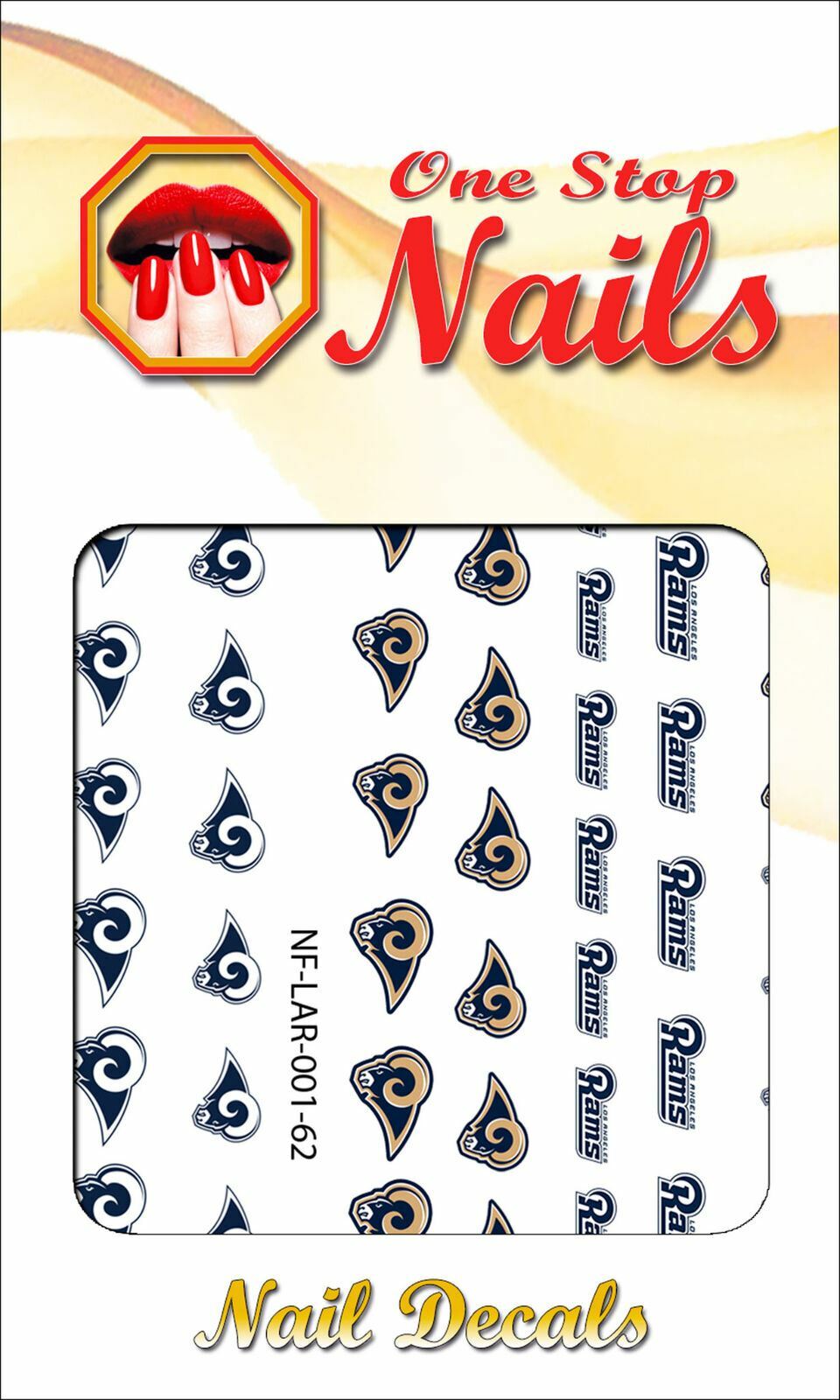 Los Angeles Rams Water Slide Nail Decals Set of 62 - Sports Fan Nail Art