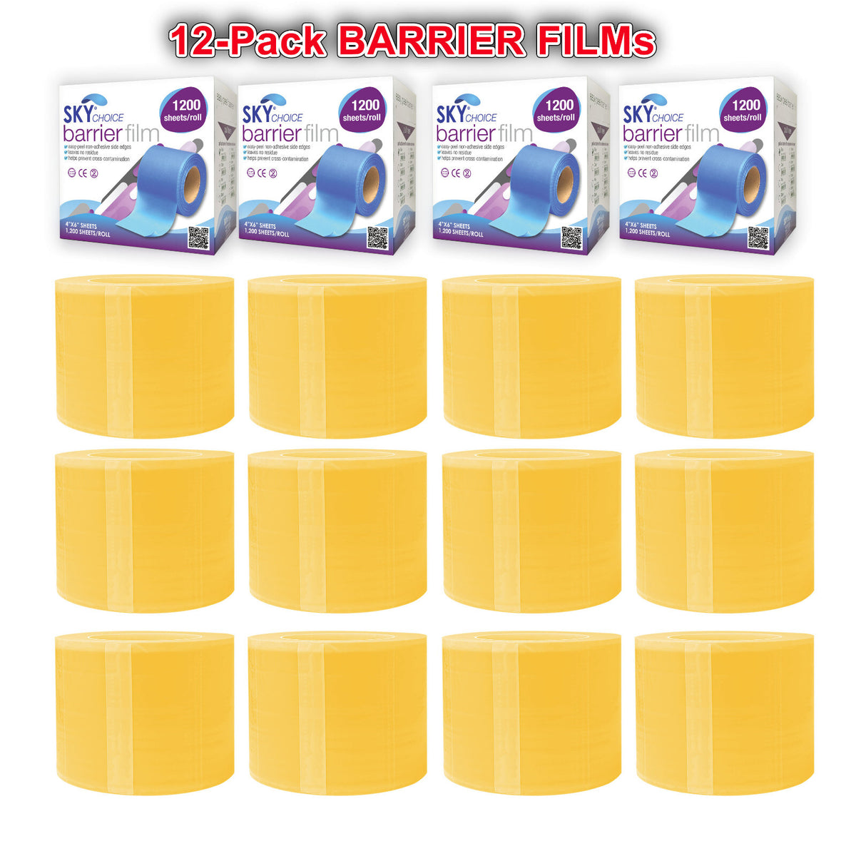Dental Barrier Film Rolls 4x6, 12/Pack, Perforated Plastic Tape Keepers